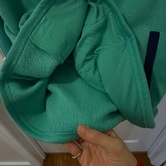 NWT St Johns Bay Women Petite Lg Pullover Fleece Sweatshirt Green Blue Snap Neck - Picture 9 of 14